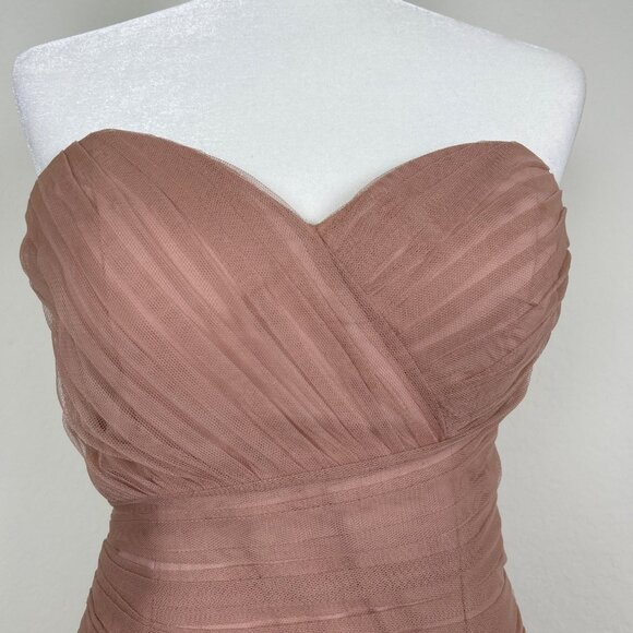 Bari Jay Dusty Rose Strapless Ruched Tulle Bridesmaid Dress Size 10 - Picture 3 of 13